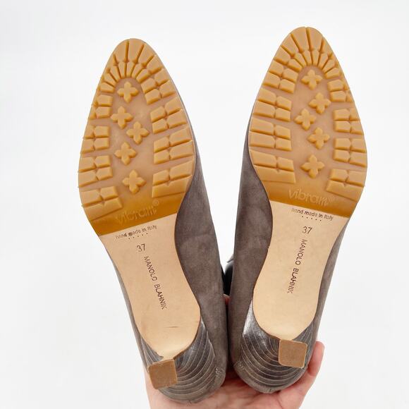 Manolo Blahnik Y2K Taupe Suede Oklamod Timberland Lace-Up Ankle Boots IT 37 - Picture 8 of 10